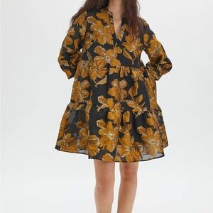 JUST FEMALE Maison Organza Floral Black and Gold Women's Dress